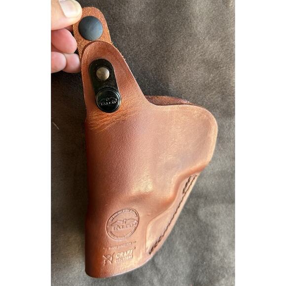 Falco Holster Leather Belt Clip Left Handed 357 Or 38 Revolver Snap Release - Picture 3 of 6